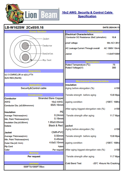 Lionbeam | Cable 18/2 STR CMR | Gray Pull Box | 1000FT