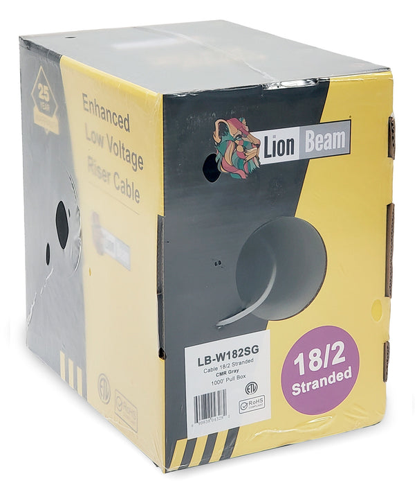 Lionbeam | Cable 18/2 STR CMR | Gray Pull Box | 1000FT