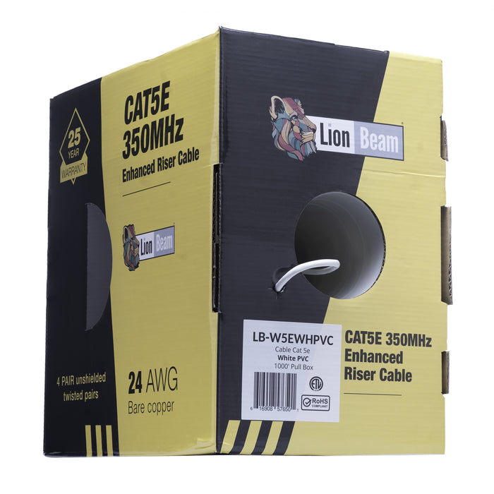 Cat 5e CMR Cable | White | 1000' Pull Box