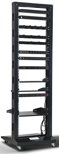 Comcast Cable Box Rack 2 Post Cable Management Rack With Casters 42U 6.5FT Cage Nut — Lion Beam